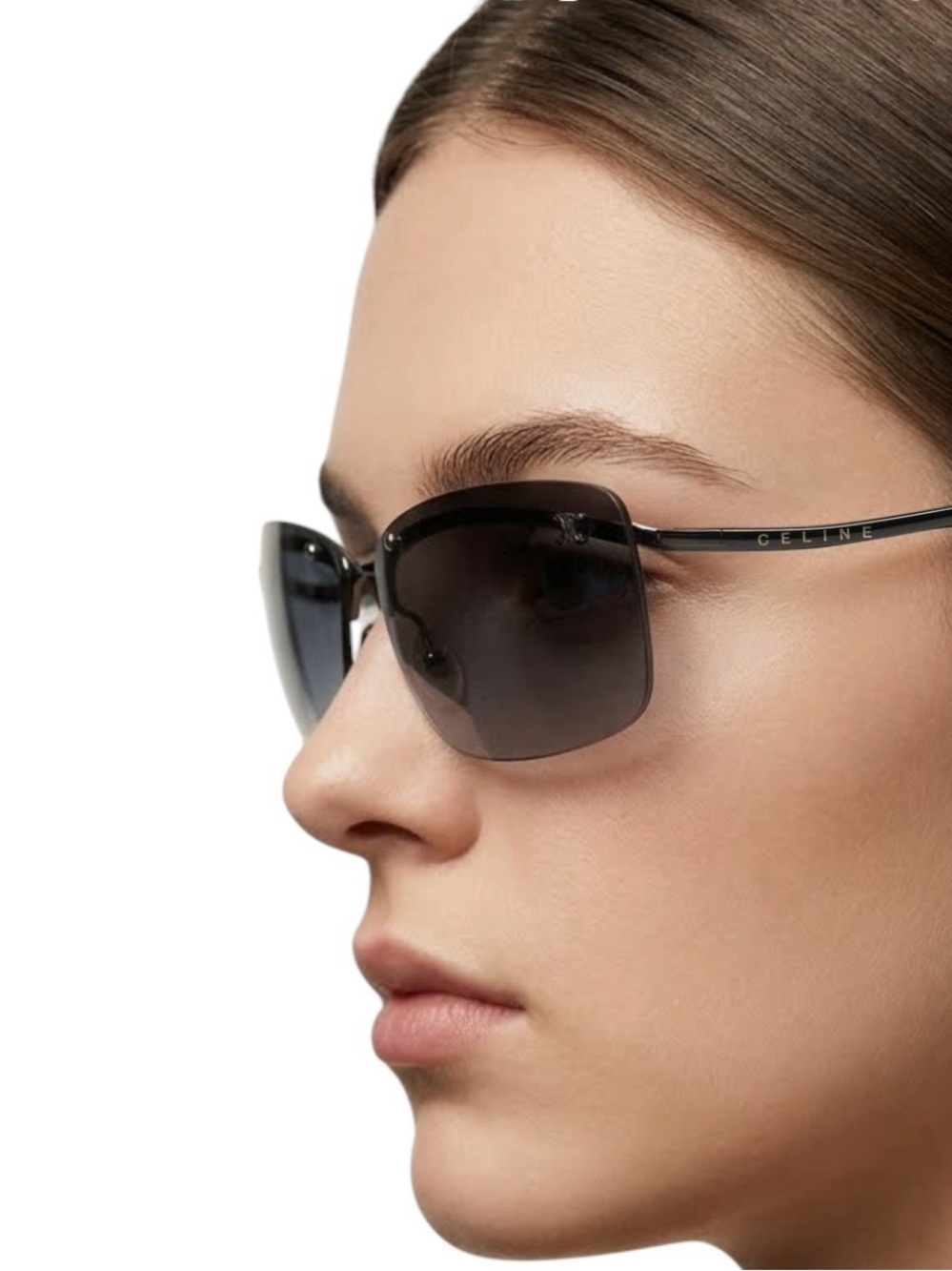 VTG Celine SC1019 Col. 568 Gunmetal Rectangle Sunglasses Deadstock Y2K Full Set